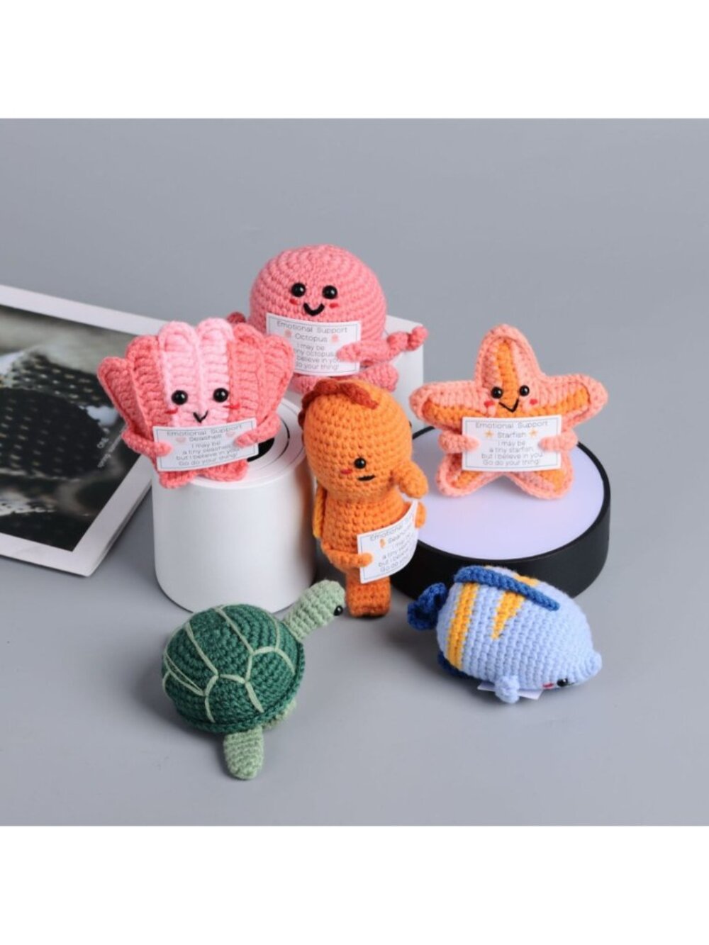 6Pcs Positive Crochet Doll Set Emotional Support Handmade Knitted Toys Gifts